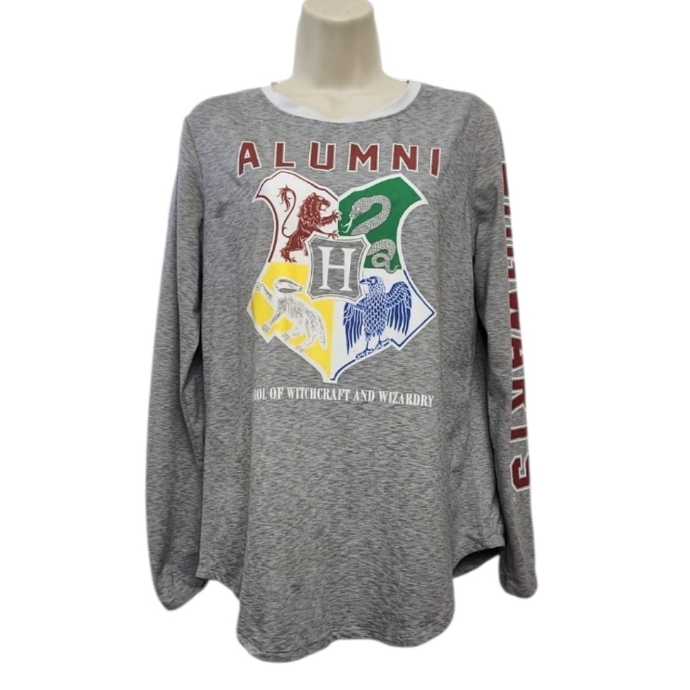 Harry‎ Potter Shirt Women Medium Grey Long Sleeve Hogwarts Alumni Graphic Top